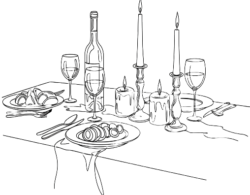 Line illustration of a dinner table